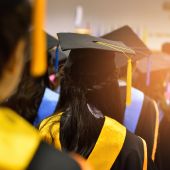 Graduating students in a queue